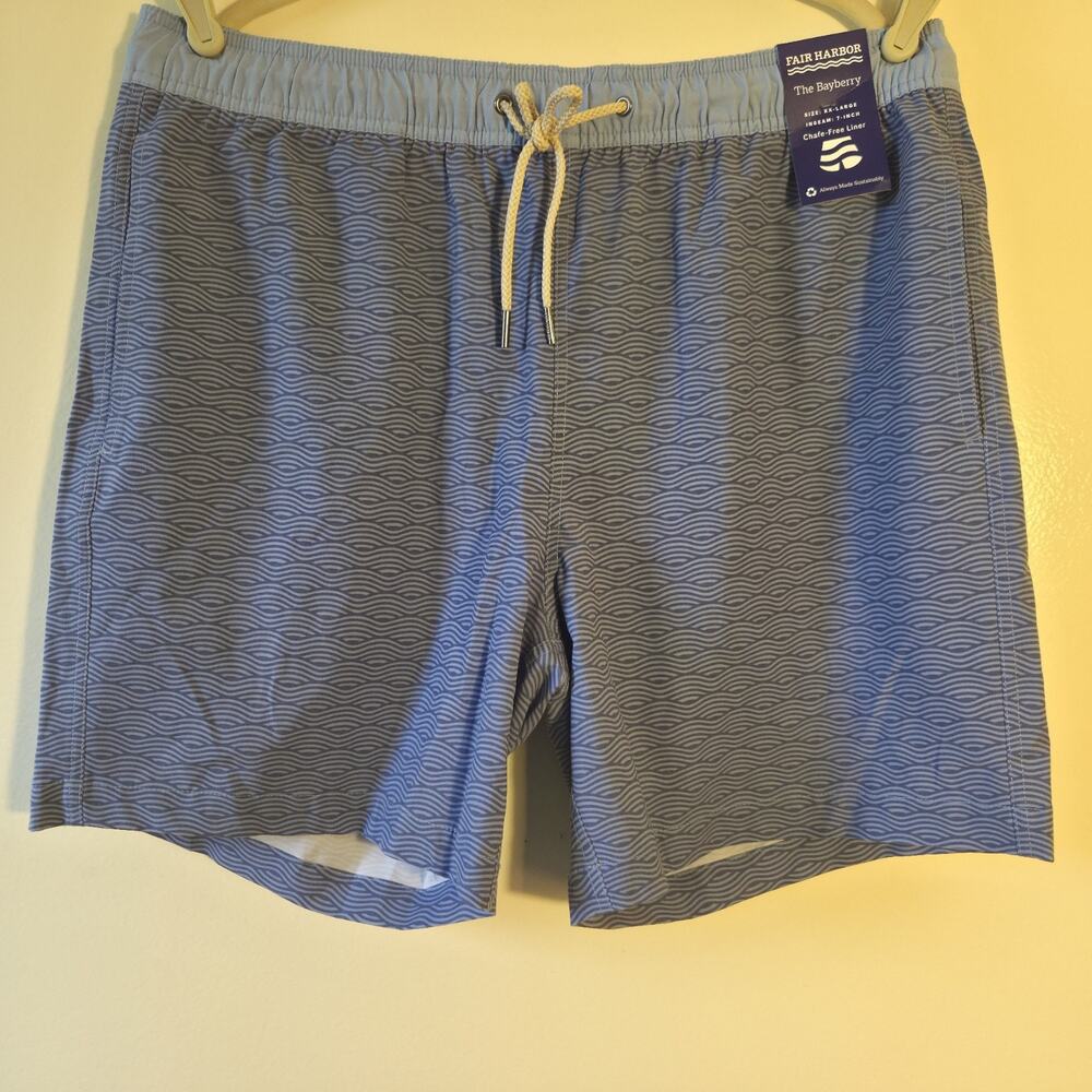 New FAIR HARBOR The Bayberry Blue Waves Lined Swim Trunks Shorts Mens 2XL - XXL